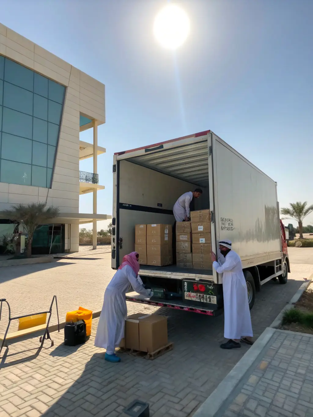 A delivery truck unloading parcels at a distribution center, highlighting efficiency and security for Mt. Zion Platinum Holdings, LLC.