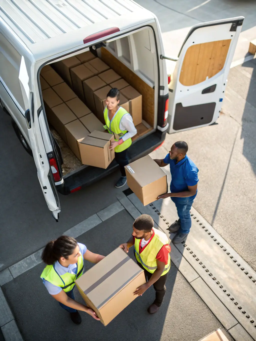 A diverse team of Mt. Zion Platinum Holdings, LLC employees loading freight onto a truck, showcasing the company's commitment to reliable freight transportation.